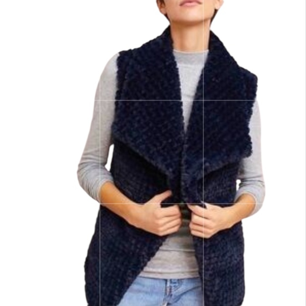 NVLT Faux Fur Drape Vest Navy Blue Size Small